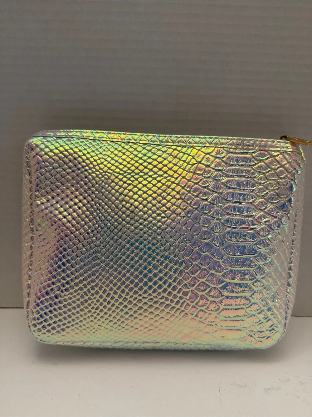 Tarte Iridescent Snake-Texture Cosmetic Pouch - Holographic Pink